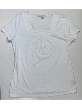 JM Collection Womens White Solid Short Sleeve Square Neck Top Size Medium